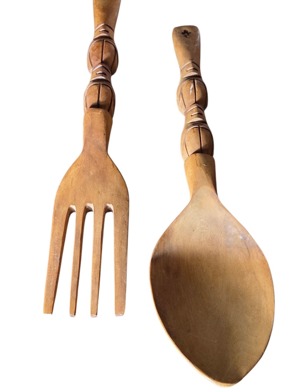 Vintage Hand-Carved Wooden Spoon And Fork Wall Deco- Brown